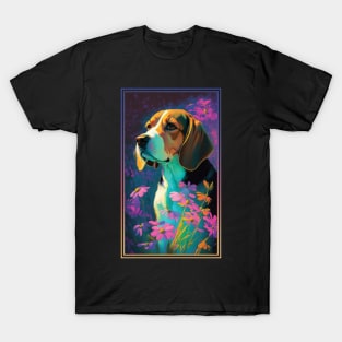 Beagle Vibrant Tropical Flower Tall Digital Oil Painting Portrait 2 T-Shirt